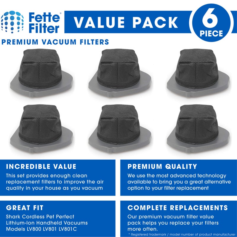 Fette Filter - Dust Cup Filter Compatible with Shark Cordless Pet Perfect Lithium-Ion Handheld Vacuums Models LV800 LV801 LV801C Compare to Part # XDCF800. (Pack of 6) - Image 2